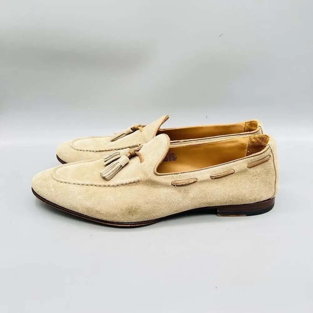 Suitsupply Shoes Mens 9 Beige Suede Slip On Tassel Loafers Dress Casual Classic